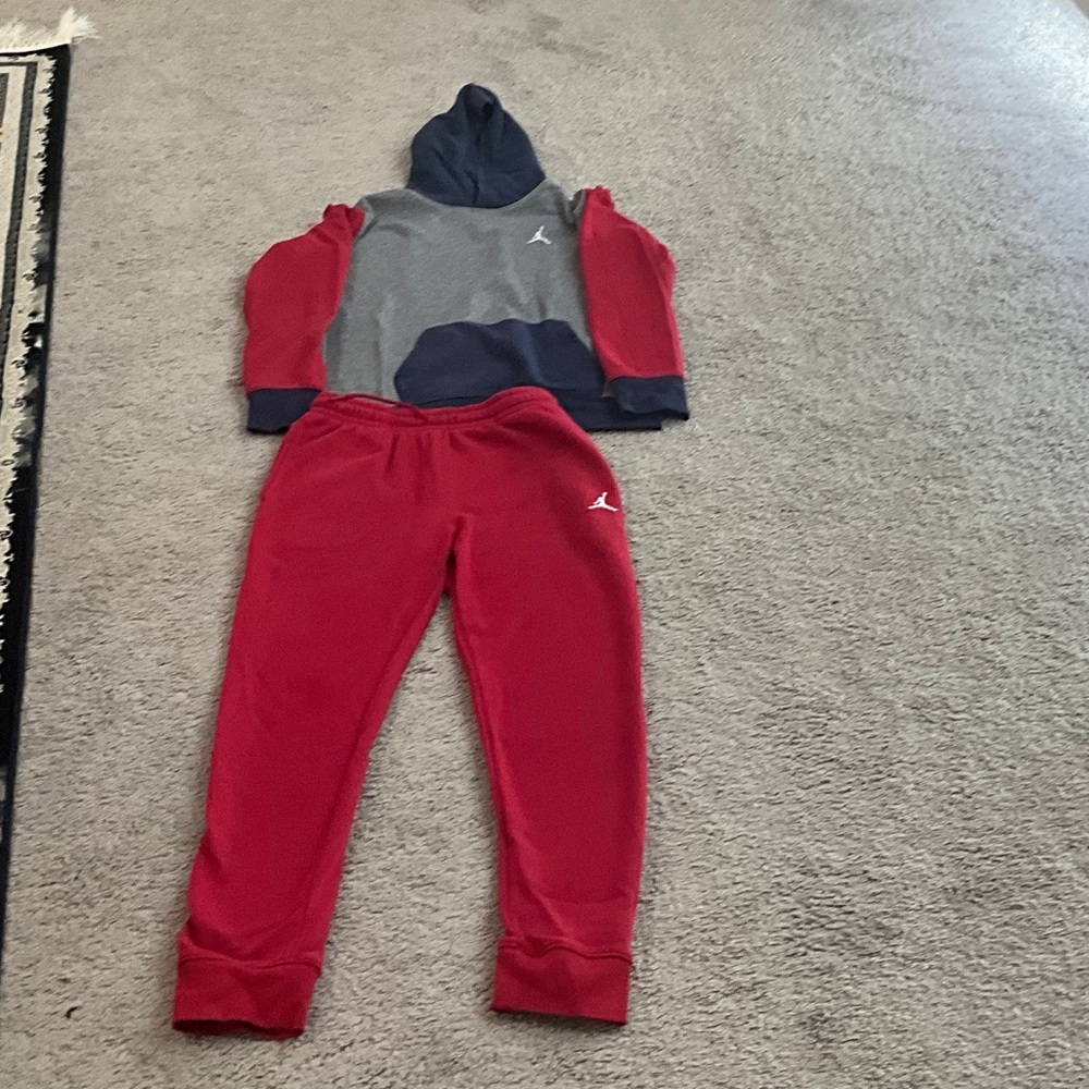 Jordan Kids Red and Gray Sweatpants Set